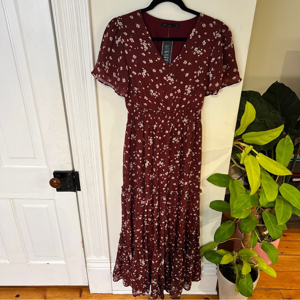 Mikarose Burgundy Floral Maxi Dress - Picture 3 of 6